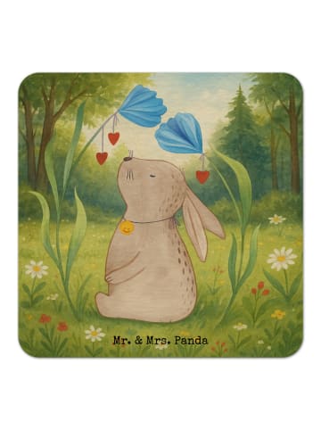 Mr. & Mrs. Panda Glasuntersetzer Hase Blume Design ohne Spruch in Weiß