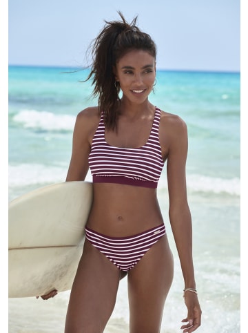 Venice Beach Bustier-Bikini-Top in bordeaux-weiß