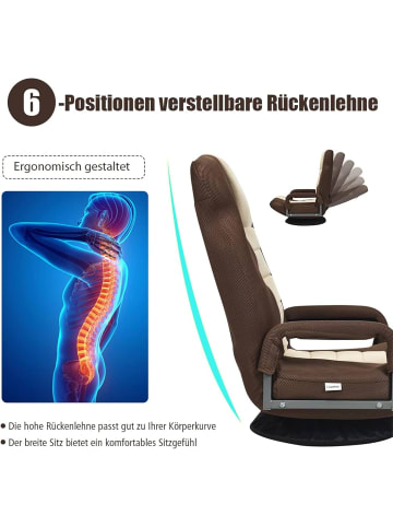 COSTWAY Bodenstuhl drehbar mit Armlehnen in Braun