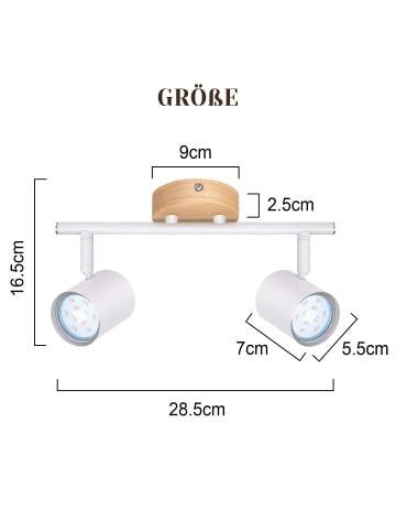 ZMH Deckenleuchte in Weiß 2-flammige GU10 Holz Modern Deckenspots Max.25W