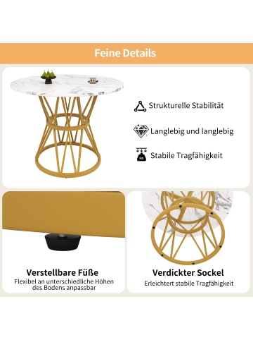 ABRIHOME Runder Esstisch in Gold Marmor mit Metallbeinen 100x100x76 cm 