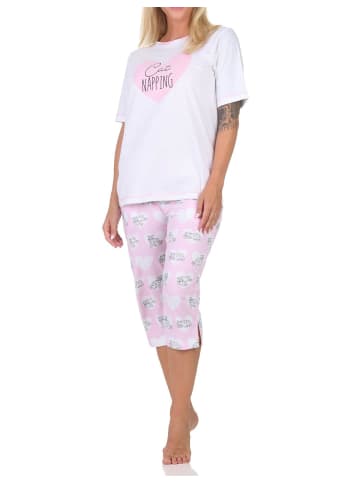 NORMANN Kurzarm Capri Schlafanzug Pyjama Herz Katzenmotiv 125 204 360 in rosa