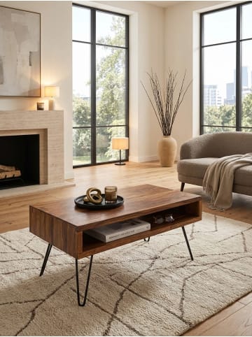 KADIMA DESIGN Couchtisch 100x40x50 cm Massivholz / Metall Sofatisch,