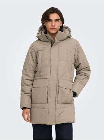 ONLY & SONS Langer Parka in Desert Taupe