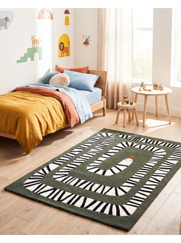 Kurzflor OKAPI in Grün/Weiß/Schwarz - (W) 160 x (L) 230 cm