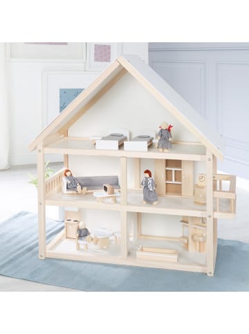 roba Puppenvilla aus Holz natur, inkl. Möbel & Puppen, Spielzeug