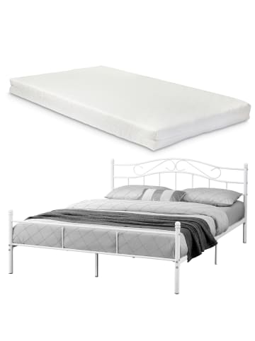 en.casa Metallbett Florenz mit Matratze in Weiß (B)180cm