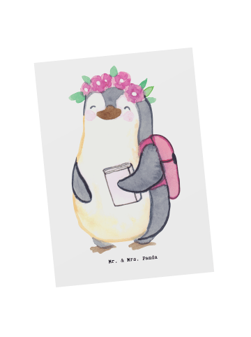 Mr. & Mrs. Panda Postkarte Studentin Herz ohne Spruch in Weiß