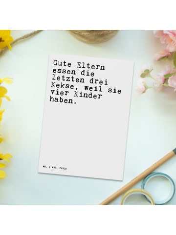 Mr. & Mrs. Panda Postkarte Gute Eltern essen die... mit Spruch in Weiß