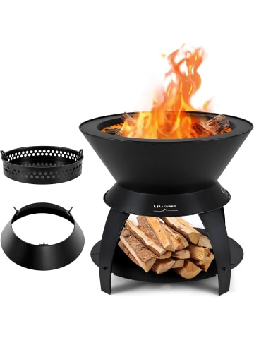 COSTWAY Feuerstelle mit Topfhalter und Ablage in Schwarz