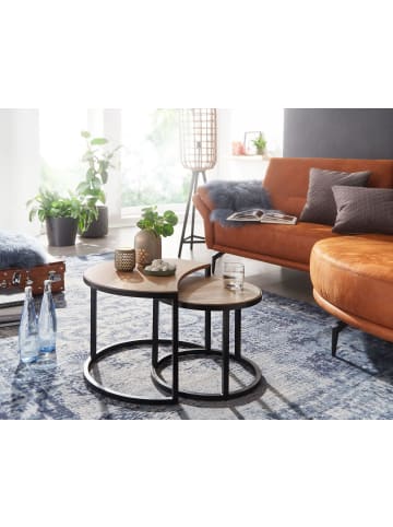 KADIMA DESIGN Couchtisch 2er-Set | Mango Massivholz, Metallbeine Schwarz, Industrial in Beige