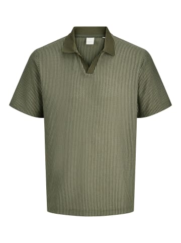 Jack & Jones Geripptes Kurzarm-Poloshirt mit Kragen Flachstrick in Grün