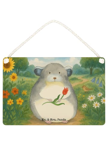 Mr. & Mrs. Panda Schild Chinchilla Blume Design ohne Spruch in Weiß