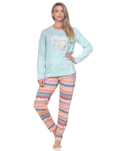NORMANN Schlafanzug Pyjama langarm Ethno Optik in hellblau