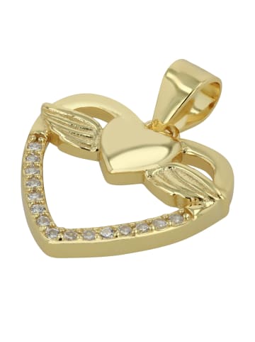Adeliás Damen Anhänger – Flügel Herzanhänger aus 925 Silber in gold