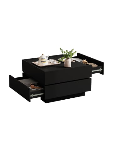 ABRIHOME Dreh-Couchtisch in Schwarz mit 2 Ablagen und Stauraum 60x60x38 cm