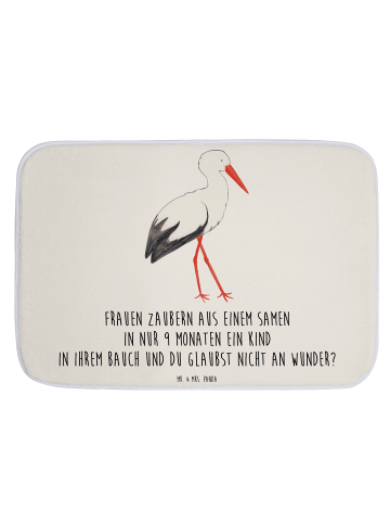 Mr. & Mrs. Panda Badezimmerteppich Storch mit Spruch in Weiß