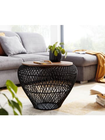 FineBuy Couchtisch in Schwarz / Massivholz (Recycled Wood) / 60x60x45