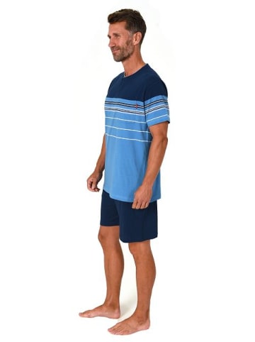 NORMANN kurzarm Schlafanzug Shorty Streifen in blau