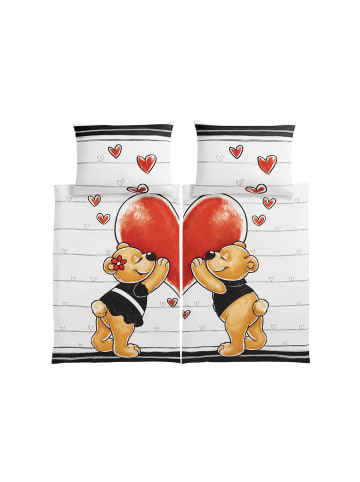 COFI 1453 Mikrofaser-Partnerbettwäsche in Bären- & Herz-Design - 2er Set in Weiß
