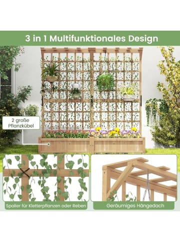 COSTWAY Blumenkasten mit Spalier & Dach 180x48x183cm in Beige