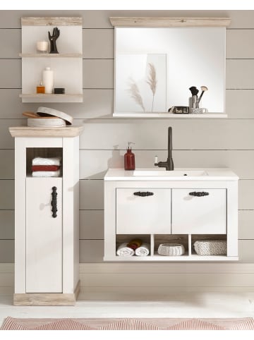 Furn.Design Badkombination Pinie weiß, Oslo Pinie Landhaus, Set 5-teilig inkl. Waschbecken