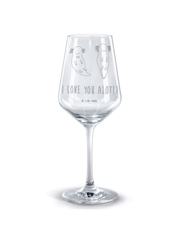 Mr. & Mrs. Panda Rotweinglas mit Gravur Axolotl Liebe mit Spruch in Transparent