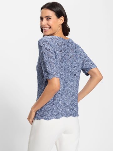 WITT WEIDEN Ajourpullover in jeansblau-weiß-meliert