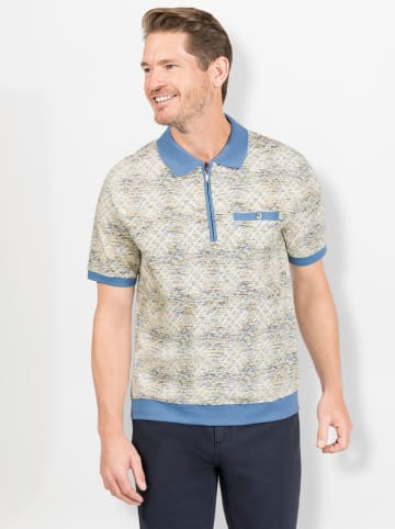 WITT WEIDEN Kurzarm-Poloshirt in mittelblau-bedruckt