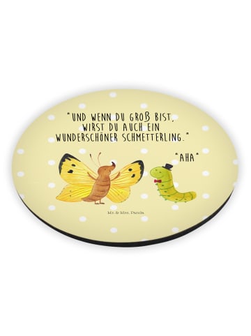 Mr. & Mrs. Panda Kühlschrankmagnet Raupe Schmetterling mit Spruch in Gelb Pastell