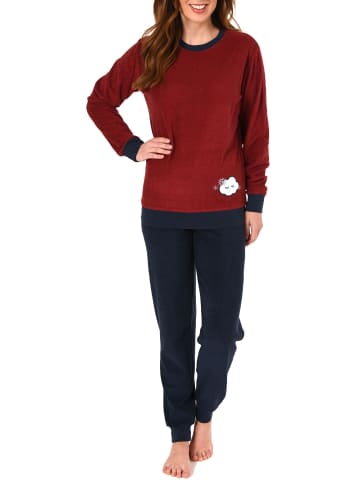 NORMANN Frottee Pyjama langarm Schlafanzug Bündchen und Applikation - 49870 in rot