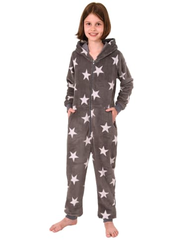 NORMANN Jumpsuit Overall Schlafanzug Pyjama langarm Sternen in grau