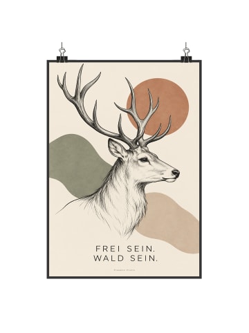 Poster Hirsch minimalistisch Design mit Spruch in Weiß