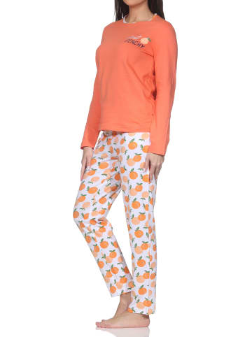 NORMANN Schlafanzug langarm Pyjama Peachy Design in orange