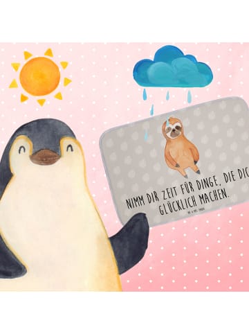 Mr. & Mrs. Panda Badematte Faultier Zufrieden mit Spruch in Grau Pastell