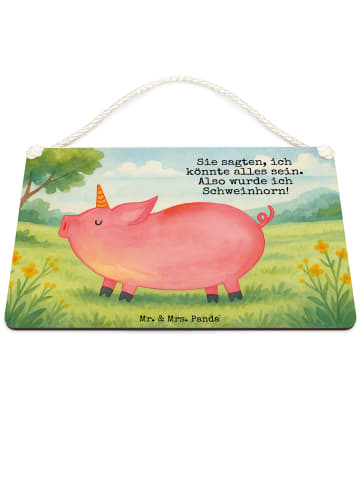 Mr. & Mrs. Panda Holztafel Einhorn Schwein Design mit Spruch in Weiß