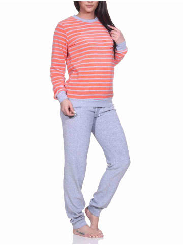 NORMANN Frottee Pyjama langarm Bündchen Streifen - 71449 in rot