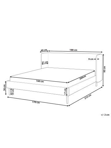 Beliani Doppelbett ARETTE in Beige - (W) 184 x (H) 95 x (L) 215 cm