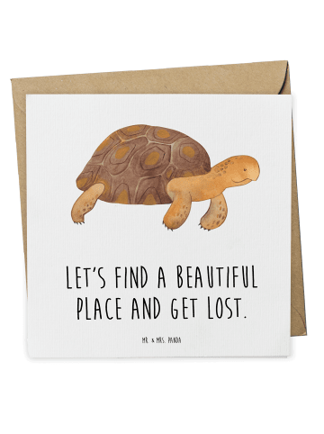 Mr. & Mrs. Panda Glückwunschkarte Schildkröte MHerzieren mit Sp... in Weiß