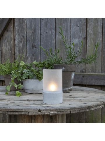 STAR Trading LED Tischkerze ,Cemmy', Glaszylinder, Betonsockel, 18cm