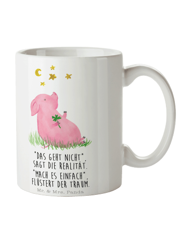 Mr. & Mrs. Panda Keramtiktasse Schwein Glück mit Spruch in Weiß