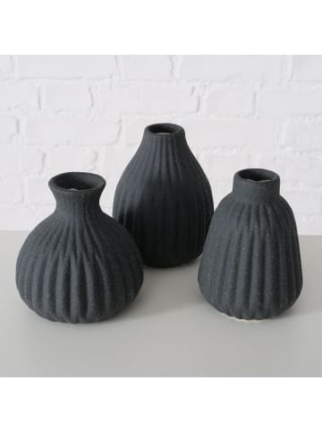 Boltze Keramikvase mit Rillen, ESKO in Schwarz, Ø 8 x (H) 10,5 cm