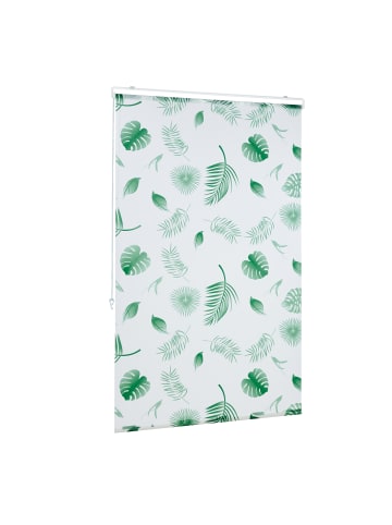 relaxdays Duschrollo Blätter in Weiß/Grün - (B)100 x (H)240 cm