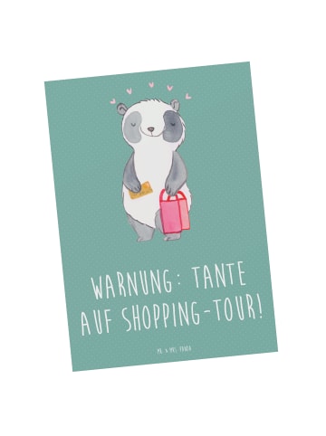Mr. & Mrs. Panda Grußkarte Tante Shopping mit Spruch in Meeresbrise