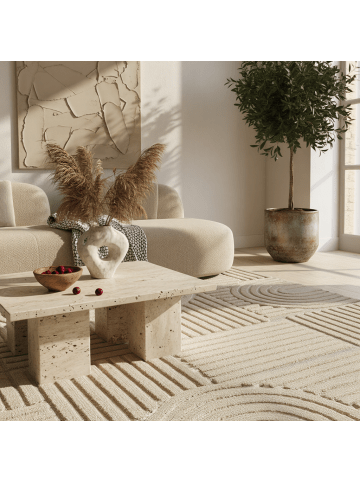 KADIMA DESIGN Teppich 3D Waschbar Skandinavischer Boho RIGI Strapazierfähig in Beige