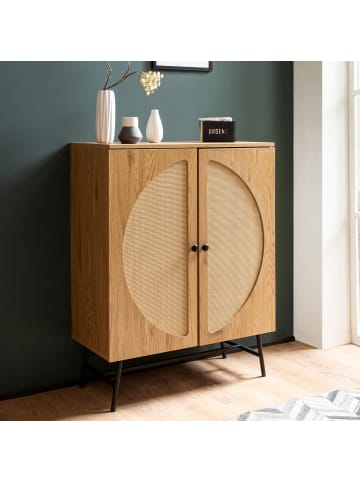 KADIMA DESIGN Sideboard 80x103x39 cm Highboard Eiche-Dekor mit Rattan Geflecht