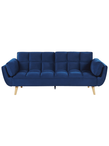 Beliani Schlafsofa ASBY in Blau/Heller Holzfarbton - (W) 218 x (H) 82 x (L) 83 cm
