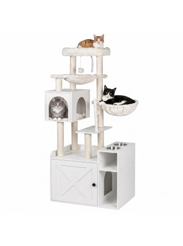 relaxdays Kratzbaum in Weiß - (B)71 x (H)144 x (T)45,5 cm