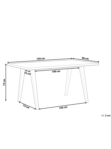 Beliani Esszimmertisch LENISTER in Braun/Weiß - (W) 90 x (H) 75 x (L) 150 cm