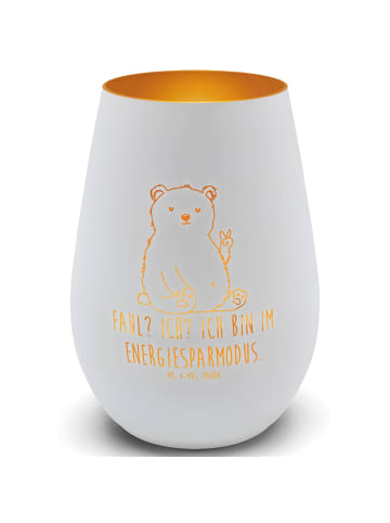 Mr. & Mrs. Panda Windlicht Glas Eisbär Faul mit Spruch in Weiß